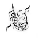 Musical notes intertwined with vines tattoo design idea