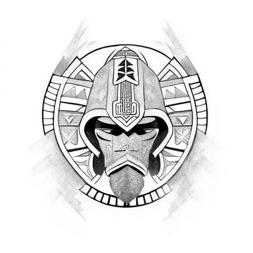 Full face front facing barbuta knights helmet with Maori design tattoo tattoo design idea