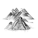 Inca and Mayan pyramids merging into a futuristic cityscape tattoo design idea