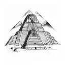 Inca and Mayan pyramids merging into a futuristic cityscape tattoo design idea