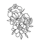 flowers with three dog paws, linework tattoo design idea