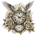 Clock, dove and roses sleeve tattoo design idea