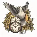 Clock, dove and roses sleeve tattoo design idea
