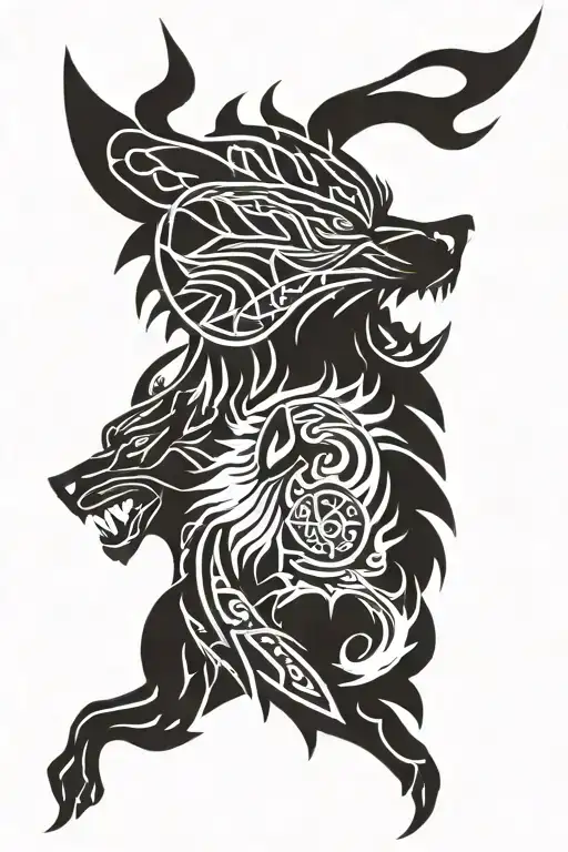 viking and wolf tattoo design idea