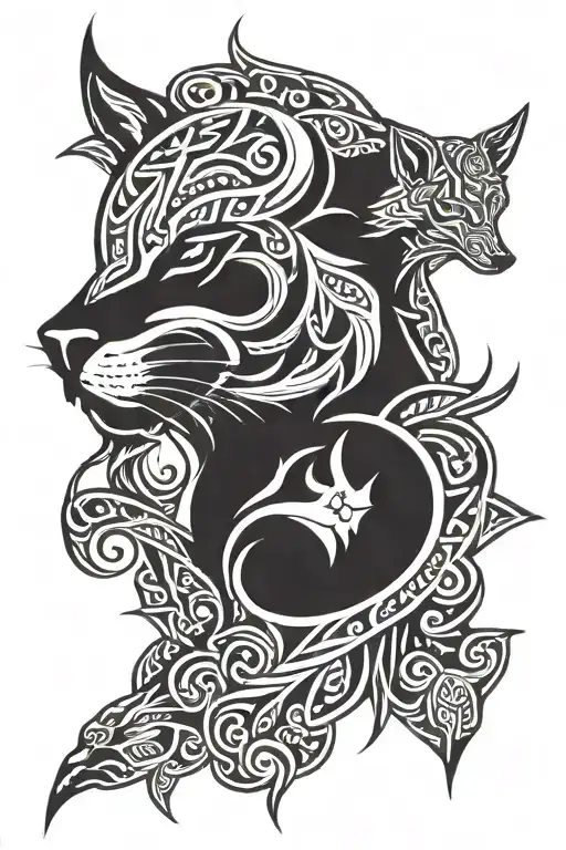 viking and wolf face tattoo design idea
