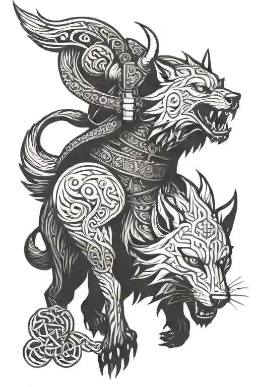 viking and wolf tattoo design idea