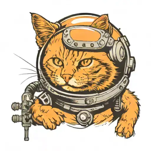 orange tabby cat wearing a space helmet holding an electric guitar tattoo design idea