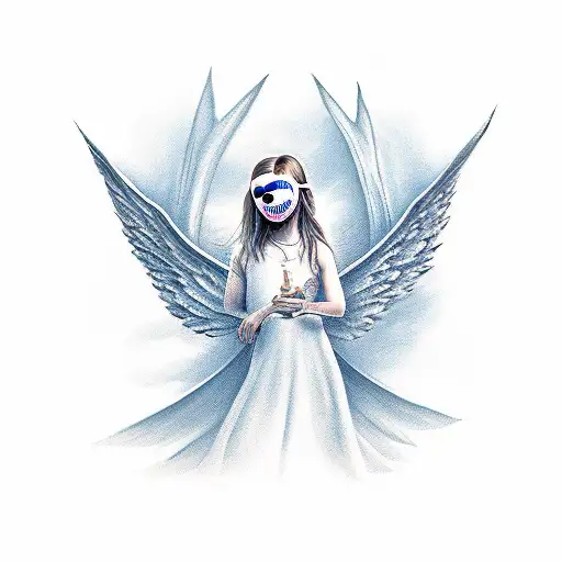 angel with bat wings and no face tattoo design idea