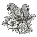 dominica with flower , parrots and 767 bikelife tattoo design idea
