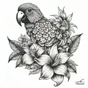dominica with flower , parrots and 767 bikelife tattoo design idea