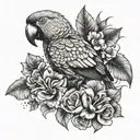 dominica with flower , parrots and 767 bikelife tattoo design idea