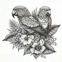 dominica with flower , parrots and 767 bikelife tattoo design idea