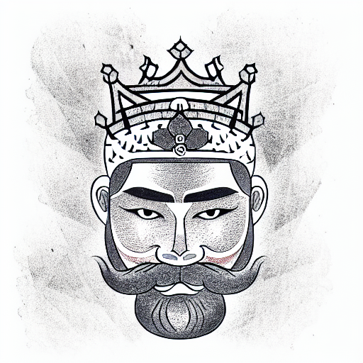 a bearded king with a crown, sports loho tattoo design idea