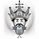 a bearded king with a crown, sports loho tattoo design idea
