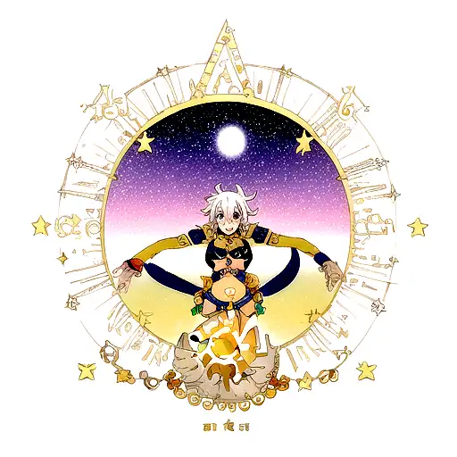 Create a cancer zodiac sign tatti with 7 stars making saptrishi and a sun in between tattoo design idea