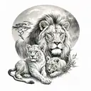 lion with 3 cubs full moon tattoo design idea