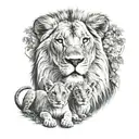 lion with 3 cubs full moon tattoo design idea