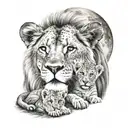 lion with 3 cubs full moon tattoo design idea