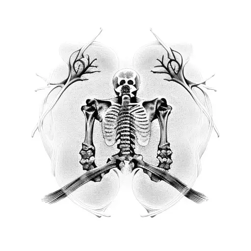 A detailed x-ray of a swimmer's body with musical notes intertwined in the bones tattoo design idea