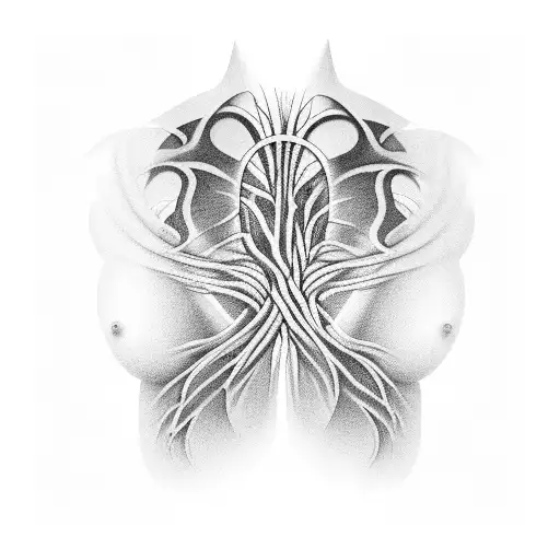 A bold and graphic tattoo design featuring x-ray images of the human heart in a bdsm-inspired composition tattoo design idea