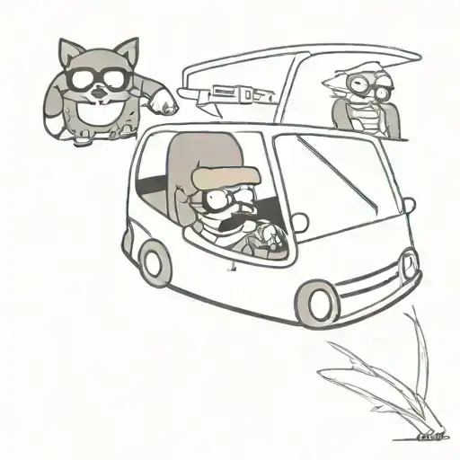 mordecai and rigby from regular show driving the car from juice wrlds second album cover tattoo design idea