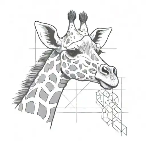 A black and grey tattoo of a giraffe with its body of Square waffle. funny and silly looking  tattoo design idea