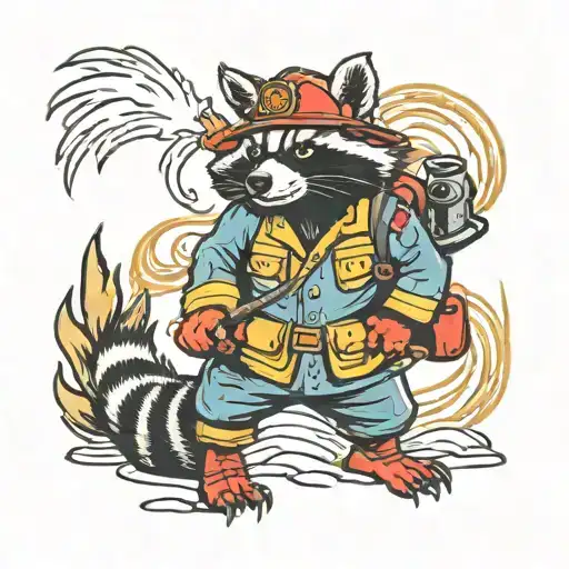 firefighter raccoon hose tattoo design idea