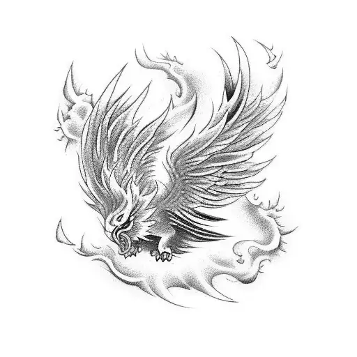 A tattoo of a phoenix rising from the ashes in a traditional Japanese style tattoo design idea