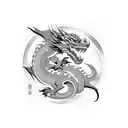 A powerful dragon surrounded by cherry blossom trees tattoo design idea