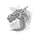 A powerful dragon surrounded by cherry blossom trees tattoo design idea