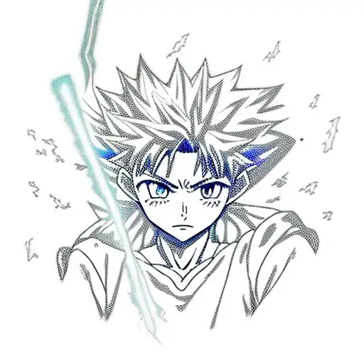 A dynamic and action-packed scene featuring Killua Zoldyck from Hunter x Hunter using his lightning-based abilities tattoo design idea