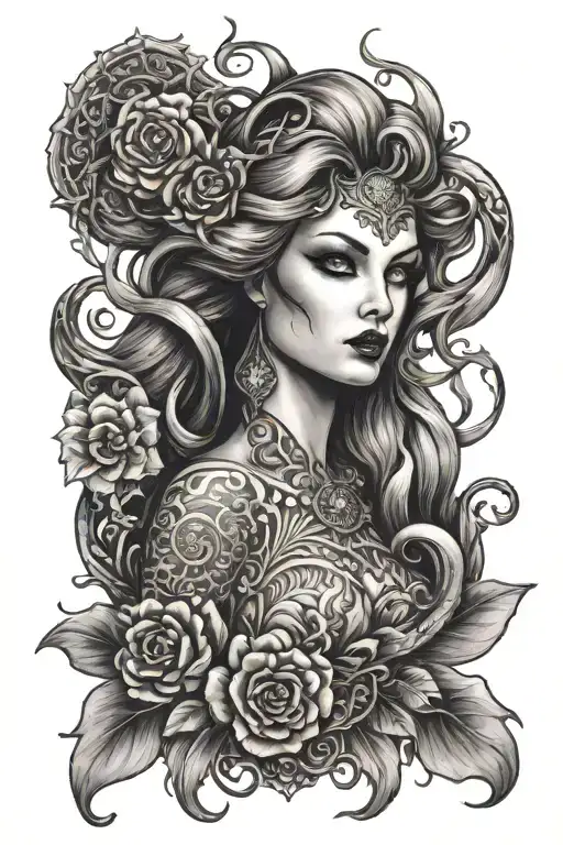 evil siren evil beautiful tattoo design idea