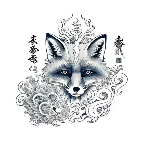fox with 9 tails tattoo design idea