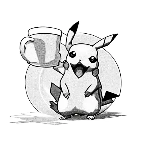 A Pikachu holding a coffee mug with binary code steam tattoo design idea
