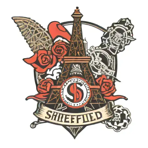 Sheffield United logo, Eiffel tower surrounded tattoo design idea