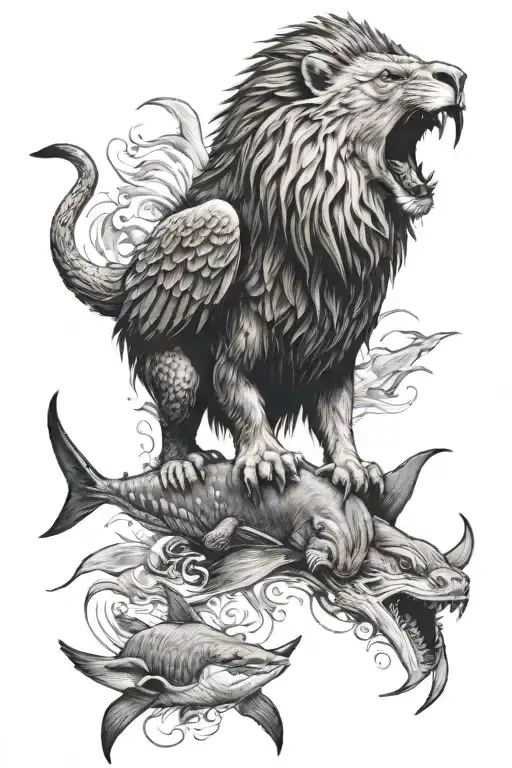 a lion eagle shark elephant standing proudly tattoo design idea