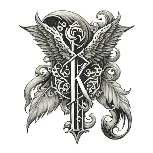 demon wings with the letter k inbedded  tattoo design idea