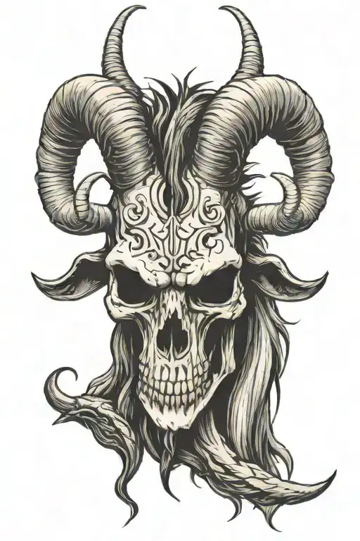 skull billy goat with long horns bahamut head tattoo design idea