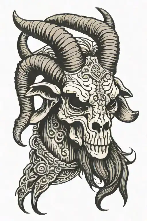 skull billy goat with long horns tattoo design idea