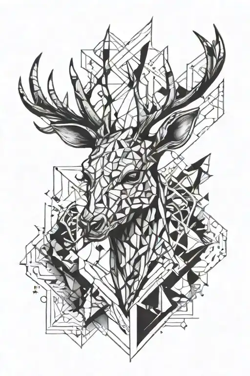 Make a tattoo design for the forearm of an abstract geometric deer skull tattoo design idea