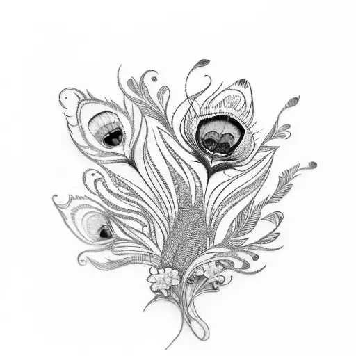 , peacock,flower tattoo design idea