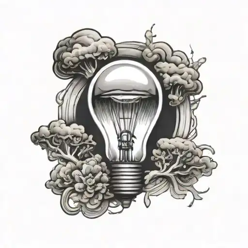 light bulb with small mushroom cloud inside  tattoo design idea
