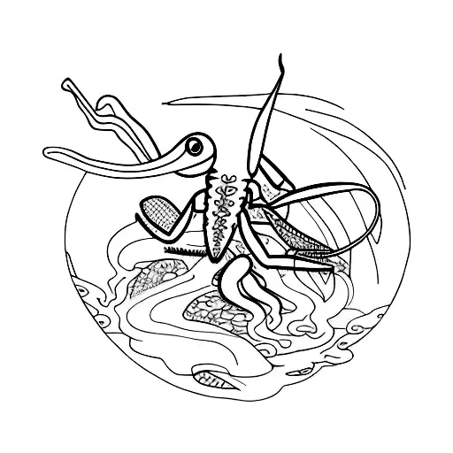 Flaming, Mantis, and axolotl friends tattoo design idea