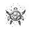animated turtle in space with planets and stars in the tattoo style American traditional tattoo design idea