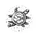 animated turtle in space with planets and stars in the tattoo style American traditional tattoo design idea