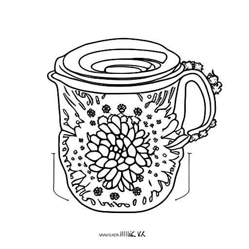 A minimalist coffee mug with an intricate floral pattern tattoo design idea
