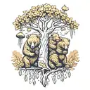 4 bears a willow tree and mushrooms tattoo design idea