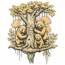 4 bears a willow tree and mushrooms tattoo design idea