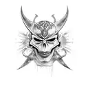 A sinister executioner's mask with intricate details tattoo design idea
