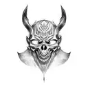 A sinister executioner's mask with intricate details tattoo design idea